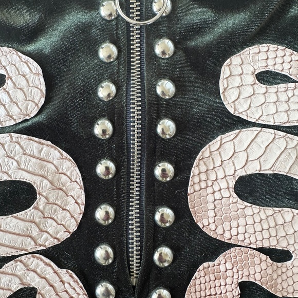NEW CHAIN DRIVEN APPAREL Handmade High Waist Velvet Studded SNAKE Shorts SIZE XS - Picture 3 of 5